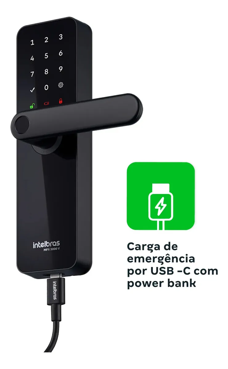 Foto da MFR 3000 V mostrando o cabo USB-C na entrada de emergência